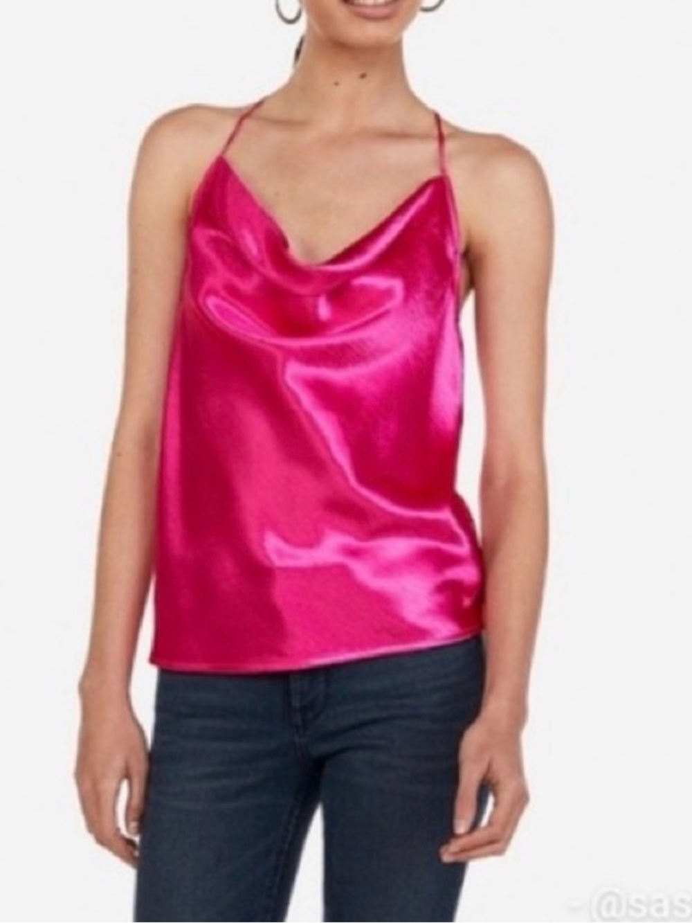 Express Satin Cowl Neck Camisole - Hot Pink
